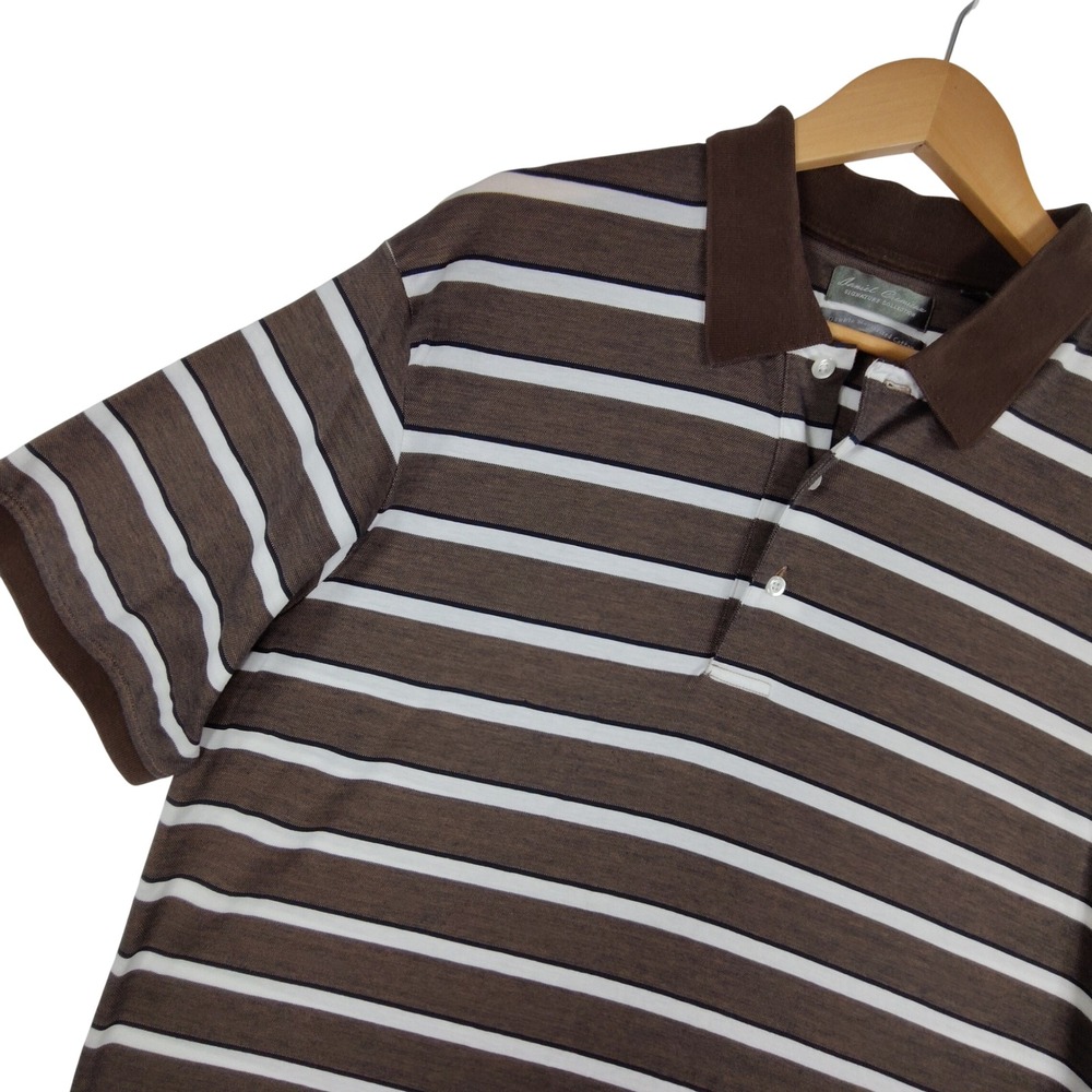 Daniel Cremieux Signature Polo Shirt Mens Large Brown Striped Mercerized Cotton